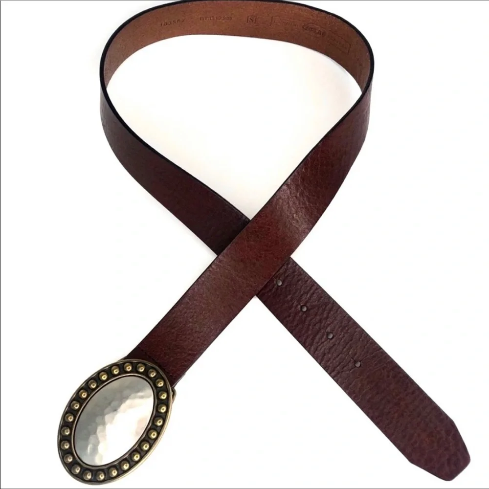 Fossil 2” Leather Belt With 3” Mother of Pearl Buckle Size Small